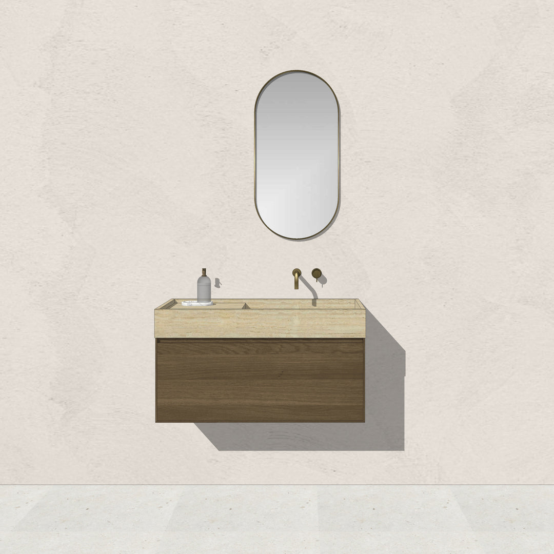 Houtmerk - Badmeubel Legio natuursteen wastafel - Houten lades en stenen wasbak Badmeubels Houtmerk