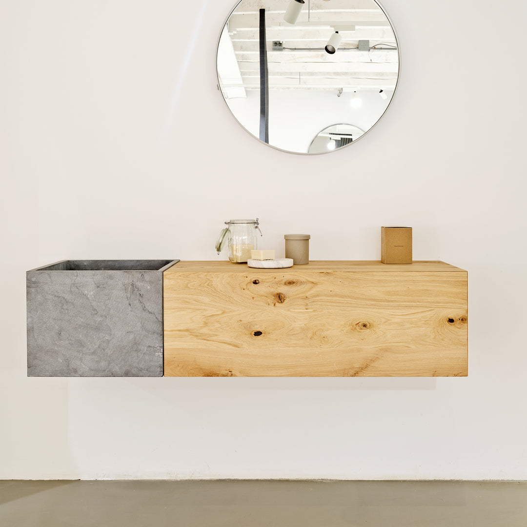Houtmerk - Houten Badmeubel Azur met natuursteen wastafel - Massief hout maatwerk Badmeubels Houtmerk