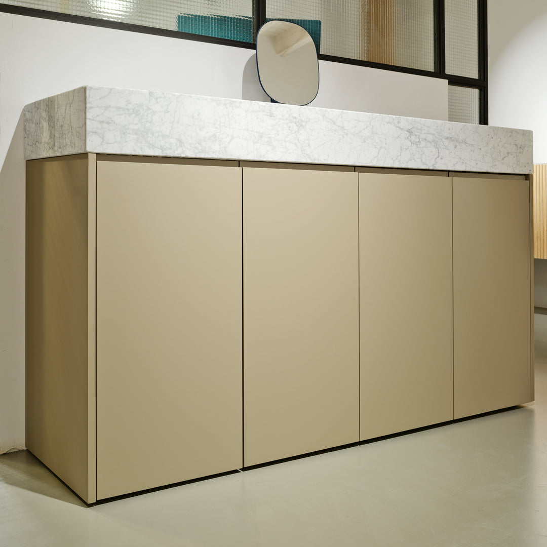 Houtmerk - Partout enkele wastafel 135cm - Bianco Carrara marmer - Natuursteen uit voorraad Houtmerk