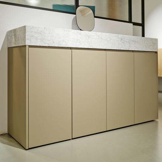 Houtmerk - Partout enkele wastafel 135cm - Bianco Carrara marmer - Natuursteen uit voorraad Houtmerk