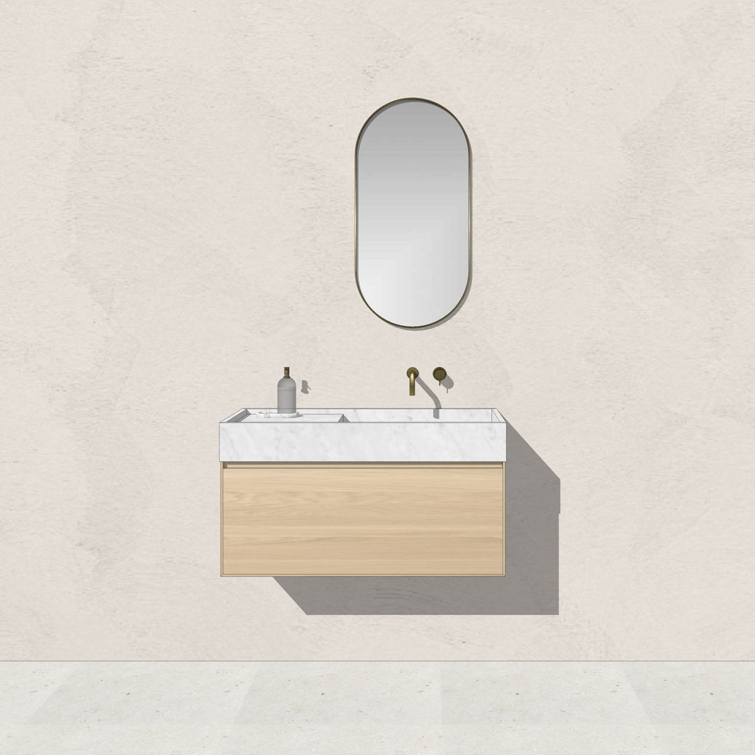 Houtmerk - Badmeubel Legio natuursteen wastafel - Houten lades en stenen wasbak Badmeubels Houtmerk