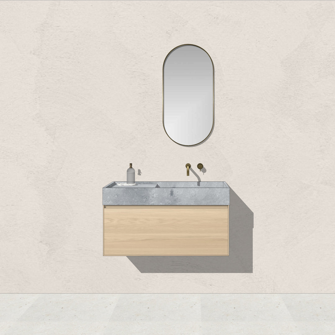 Houtmerk - Badmeubel Legio natuursteen wastafel - Houten lades en stenen wasbak Badmeubels Houtmerk