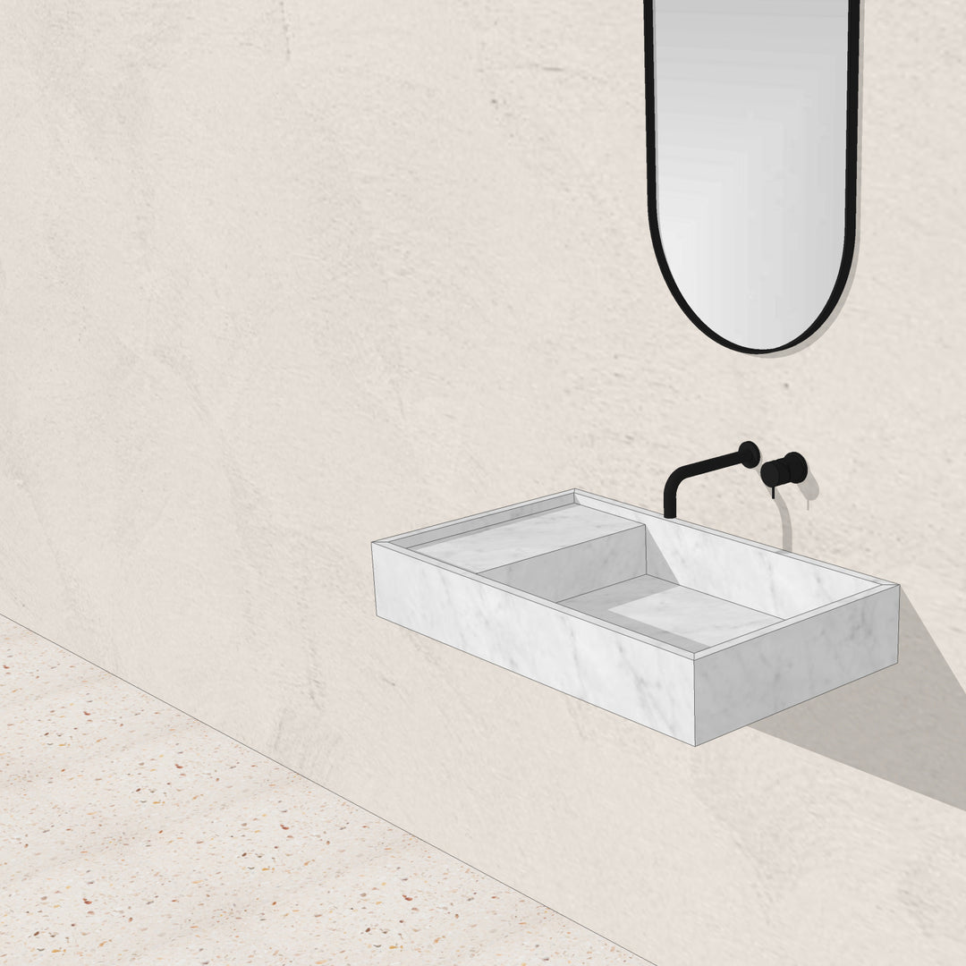 Houtmerk - Partout enkele wastafel 80cm - Bianco Carrara marmer - Natuursteen uit voorraad Houtmerk