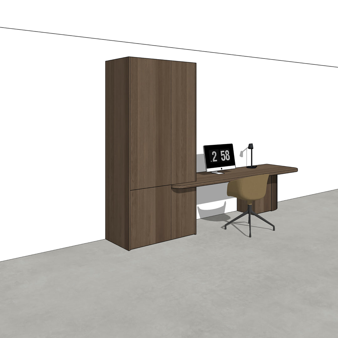 Houtmerk - Kast Serenity 01 - Hoge kast met bureaublad en afgeronde onderkast Kastcombinatie Houtmerk