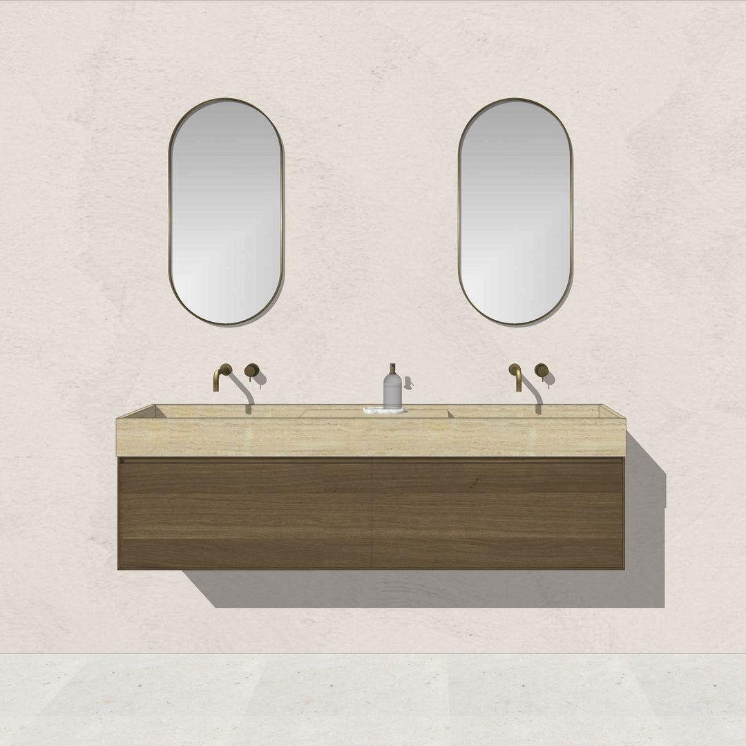 Houtmerk - Badmeubel Legio natuursteen wastafel - Houten lades en stenen wasbak Badmeubels Houtmerk