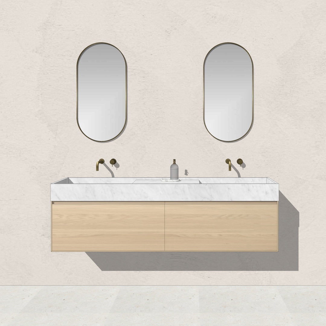 Houtmerk - Badmeubel Legio natuursteen wastafel - Houten lades en stenen wasbak Badmeubels Houtmerk