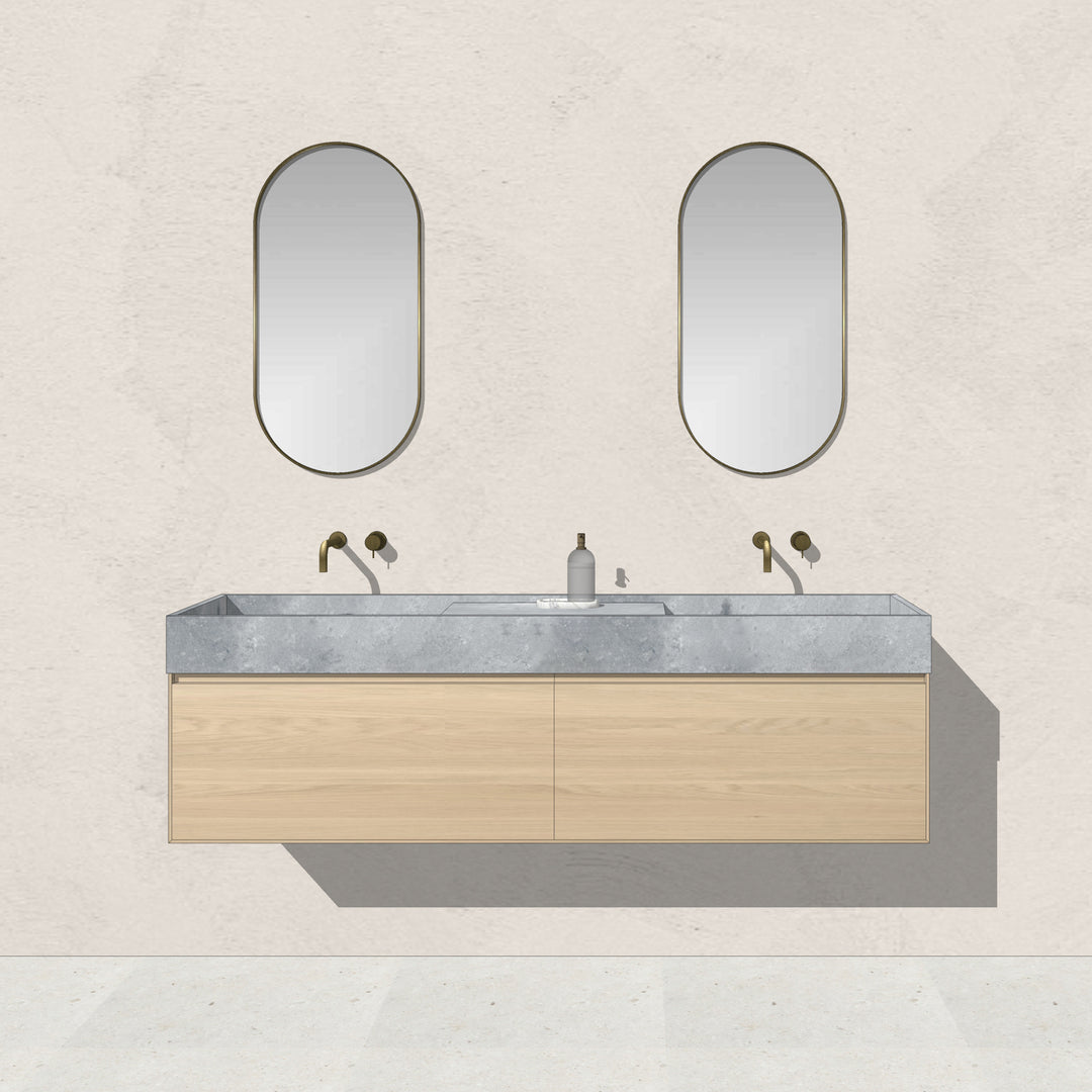 Houtmerk - Badmeubel Legio natuursteen wastafel - Houten lades en stenen wasbak Badmeubels Houtmerk
