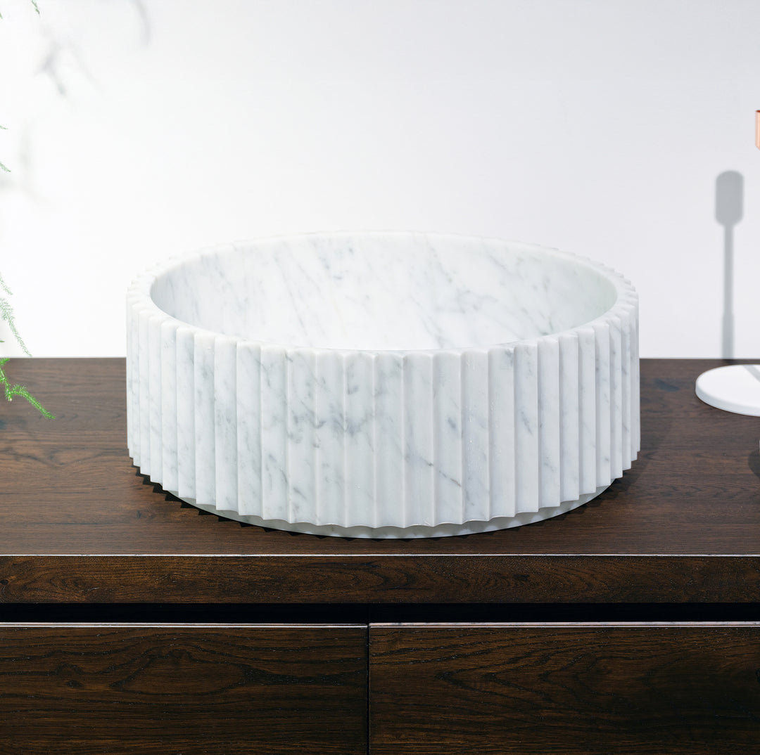 Houtmerk – Solis waskom Rond - Carrara marmer Wastafels Houtmerk