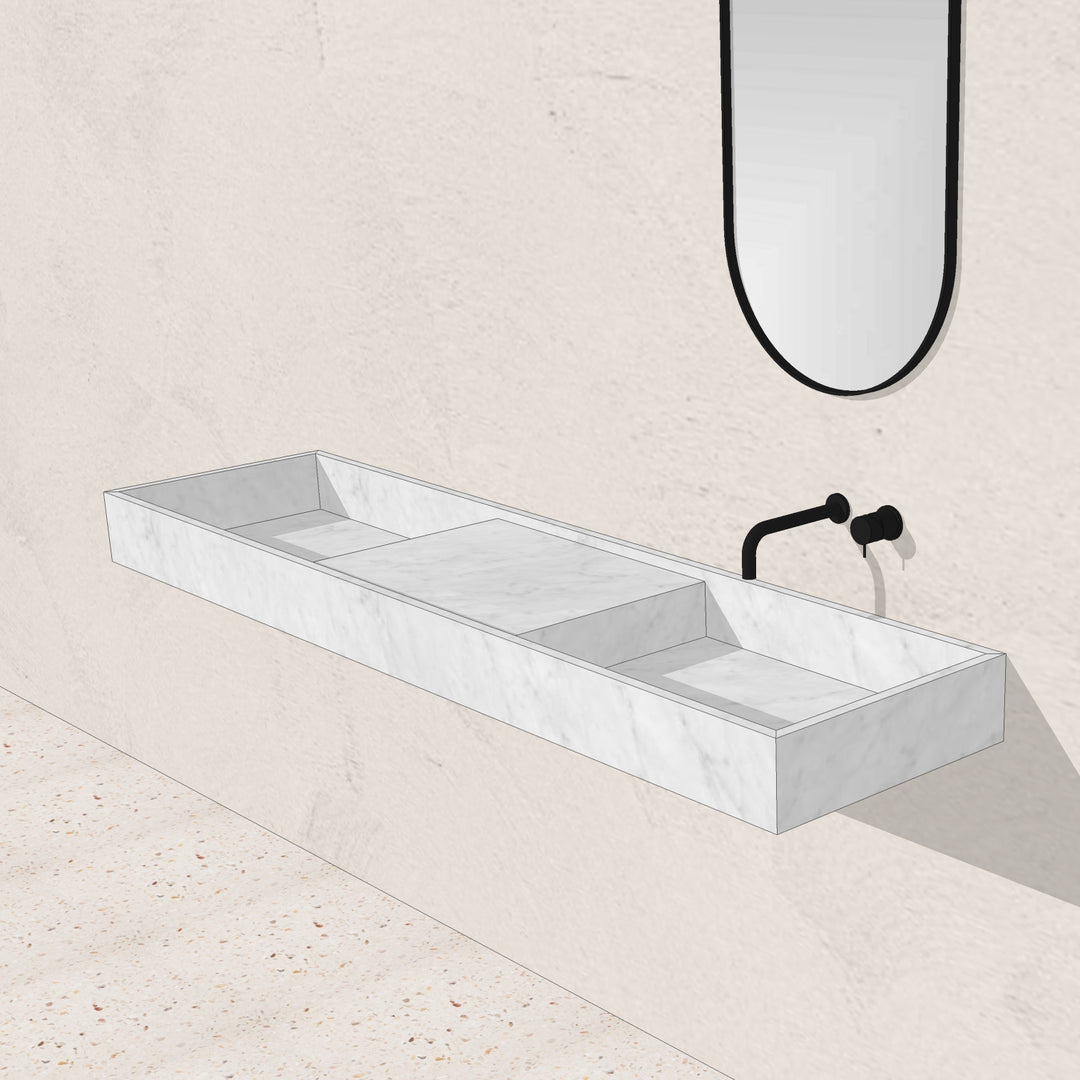 Houtmerk - Partout dubbele wastafel 180cm - Bianco Carrara marmer - Natuursteen uit voorraad Houtmerk