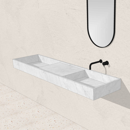 Houtmerk - Partout dubbele wastafel 180cm - Bianco Carrara marmer - Natuursteen uit voorraad Houtmerk