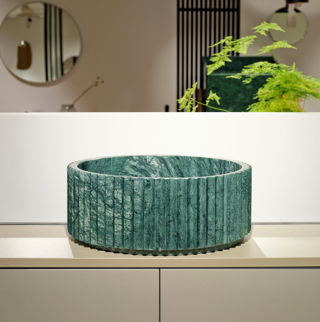 Houtmerk – Solis waskom Rond - Indian Green marmer Wastafels Houtmerk