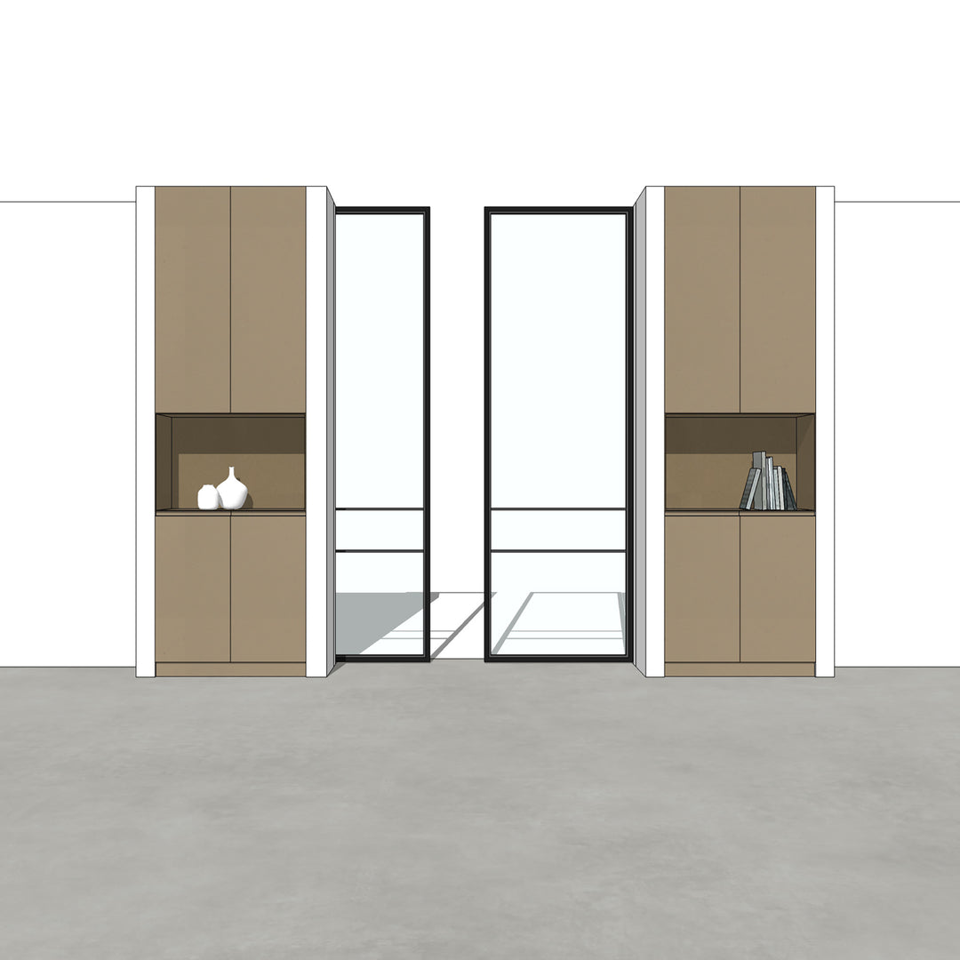 Houtmerk - En Suite Kast Porta 03 - Kast met stalen schuifdeuren Kastcombinatie Houtmerk