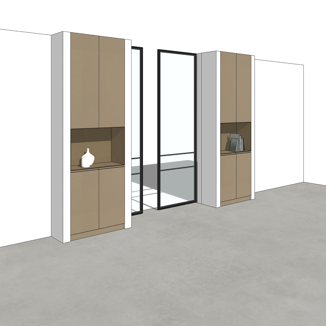 Houtmerk - En Suite Kast Porta 03 - Kast met stalen schuifdeuren Kastcombinatie Houtmerk