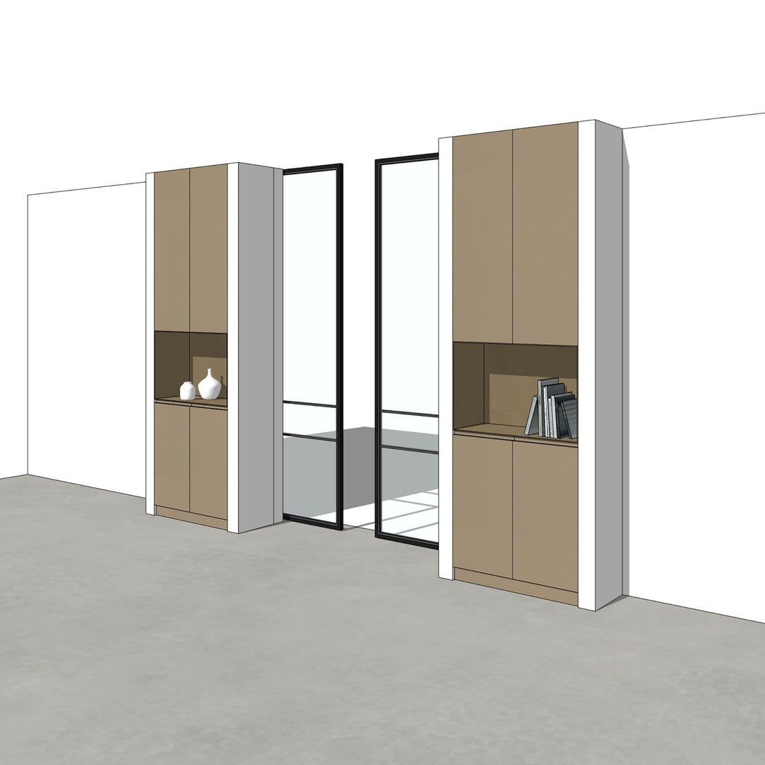 Houtmerk - En Suite Kast Porta 03 - Kast met stalen schuifdeuren Kastcombinatie Houtmerk