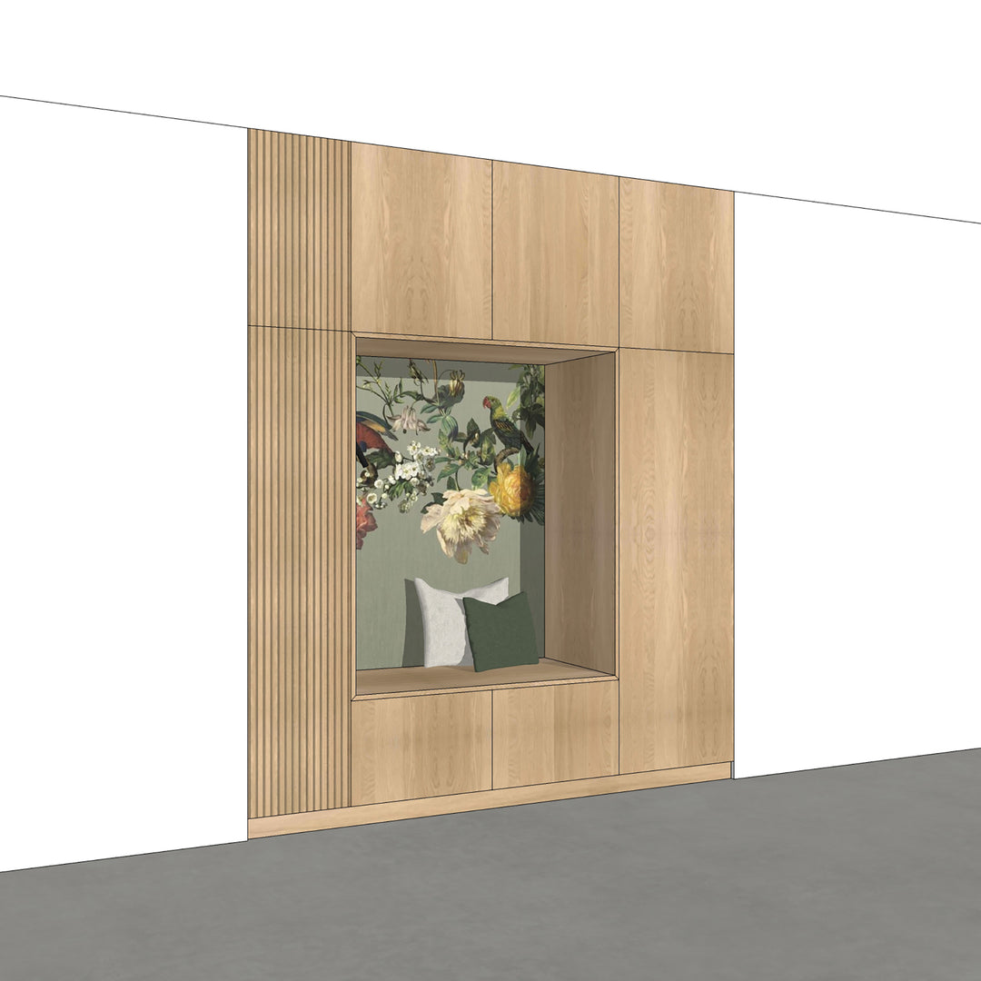 Houtmerk - Kast Buco 02 - Hoge kast met nis en zitelement Kastcombinatie Houtmerk