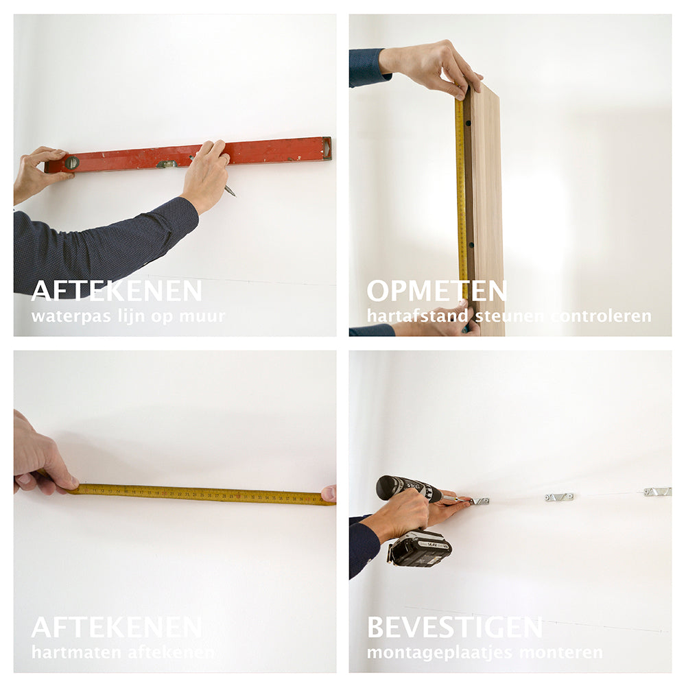 Houtmerk - Houten Wandplank blinde bevestiging - Massief noten Wandplanken Houtmerk