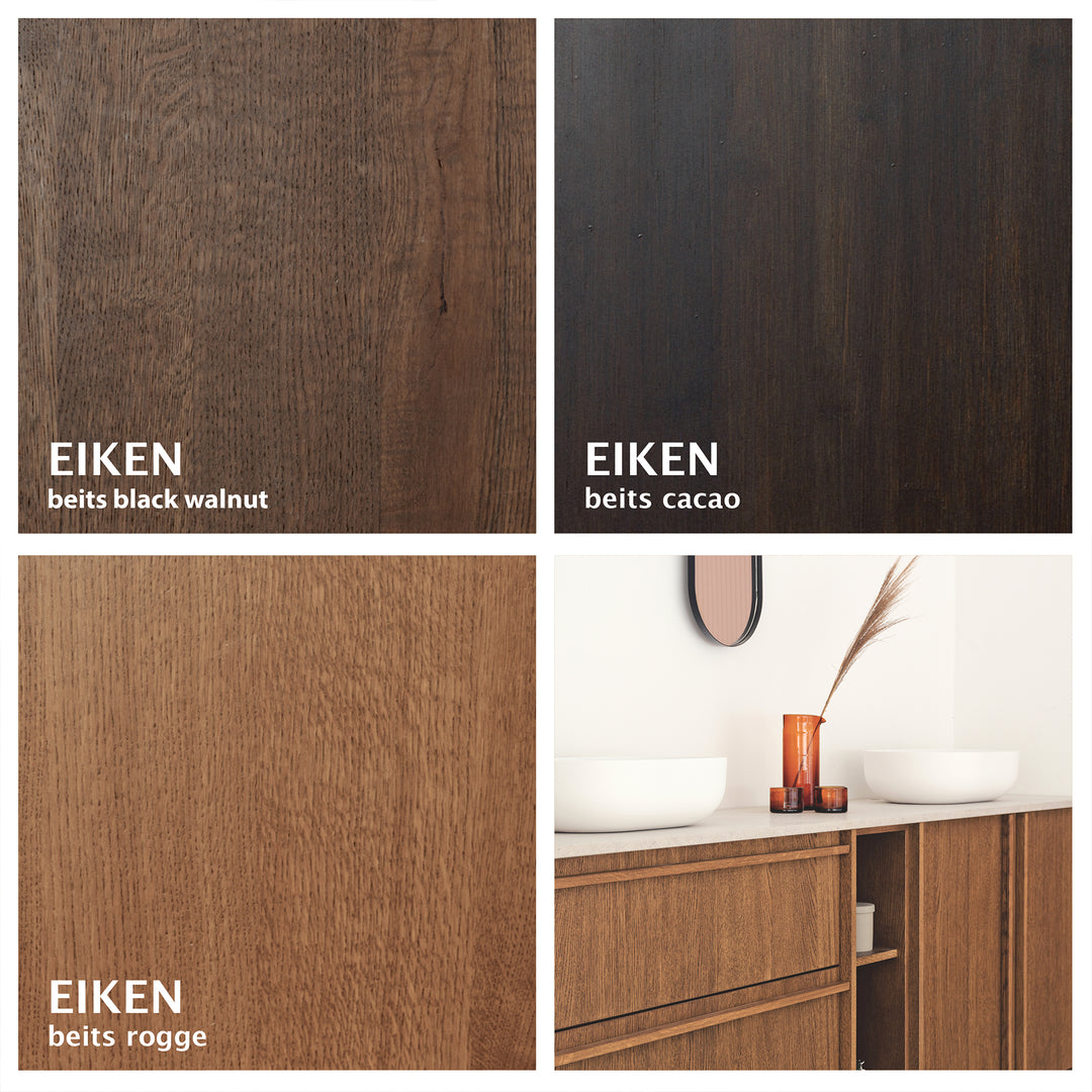 Houtmerk - Badmeubel Dudok - Houten deuren met stenen wastafelblad - Maatwerk Badmeubels Houtmerk