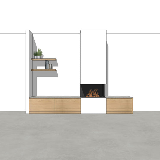Houtmerk - Kast Duet 01 - Haardmeubel of Zitkast met lades Kastcombinatie Houtmerk