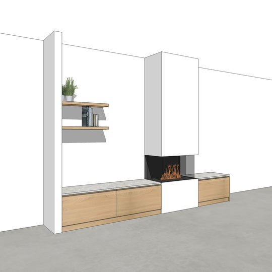 Houtmerk - Kast Duet 01 - Haardmeubel of Zitkast met lades Kastcombinatie Houtmerk
