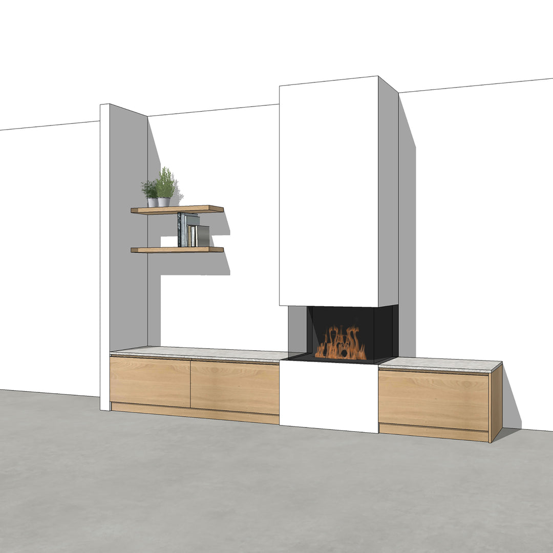 Houtmerk - Kast Duet 01 - Haardmeubel of Zitkast met lades Kastcombinatie Houtmerk