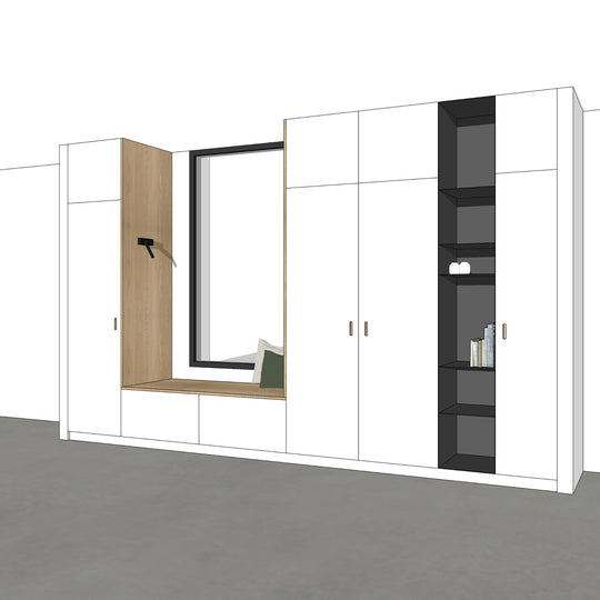 Houtmerk - Kast Buco 03 - Hoge kast met nis en zitelement Kastcombinatie Houtmerk
