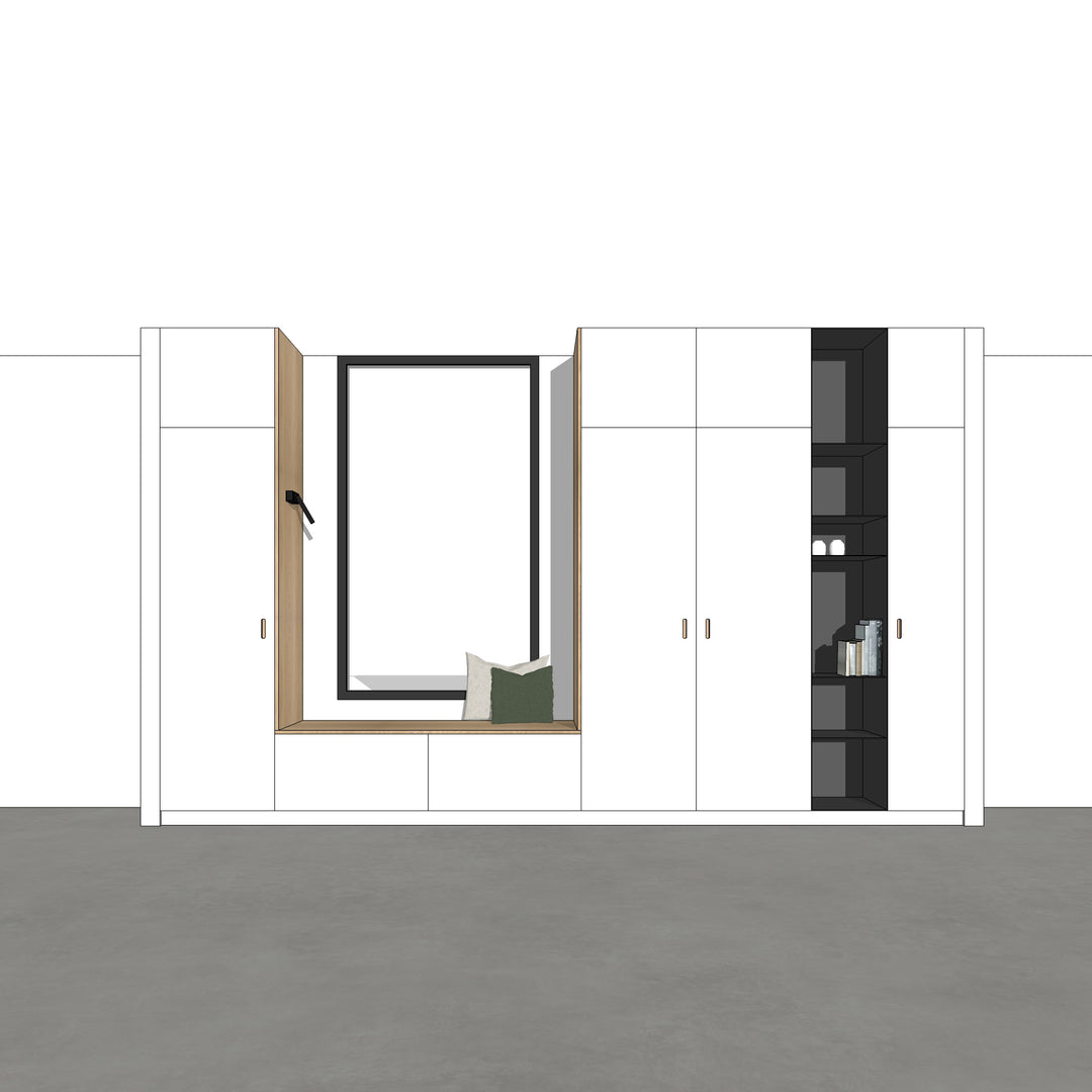 Houtmerk - Kast Buco 03 - Hoge kast met nis en zitelement Kastcombinatie Houtmerk