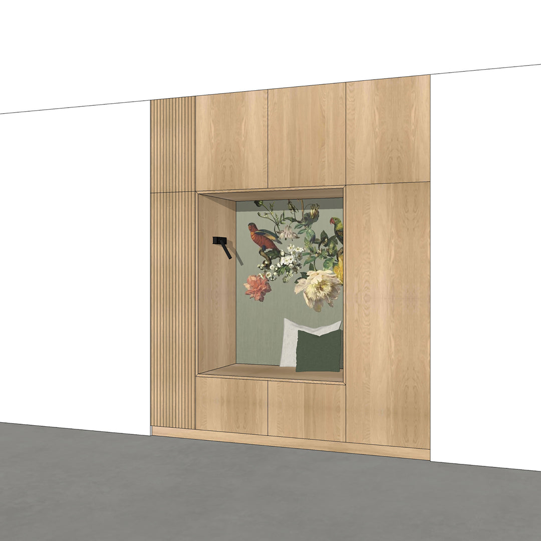 Houtmerk - Kast Buco 02 - Hoge kast met nis en zitelement Kastcombinatie Houtmerk