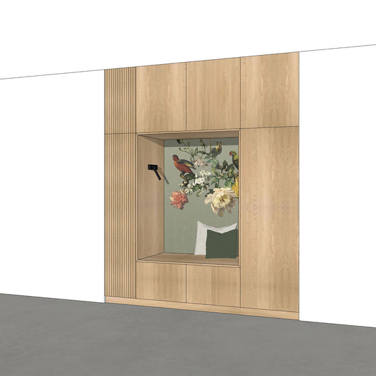 Houtmerk - Kast Buco 02 - Hoge kast met nis en zitelement Kastcombinatie Houtmerk