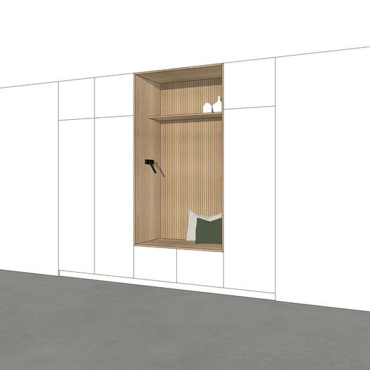 Houtmerk - Kast Buco 01 - Hoge kast met nis en zitelement Kastcombinatie Houtmerk