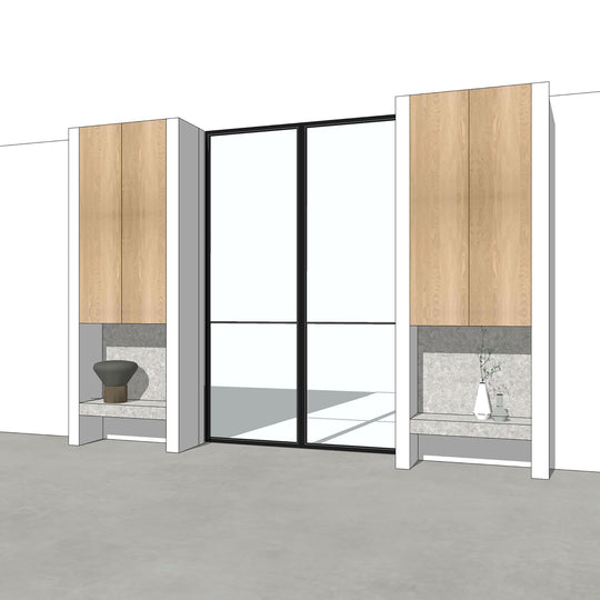 Houtmerk - En Suite Kast Porta 04 - Kast met stalen schuifdeuren Kastcombinatie Houtmerk