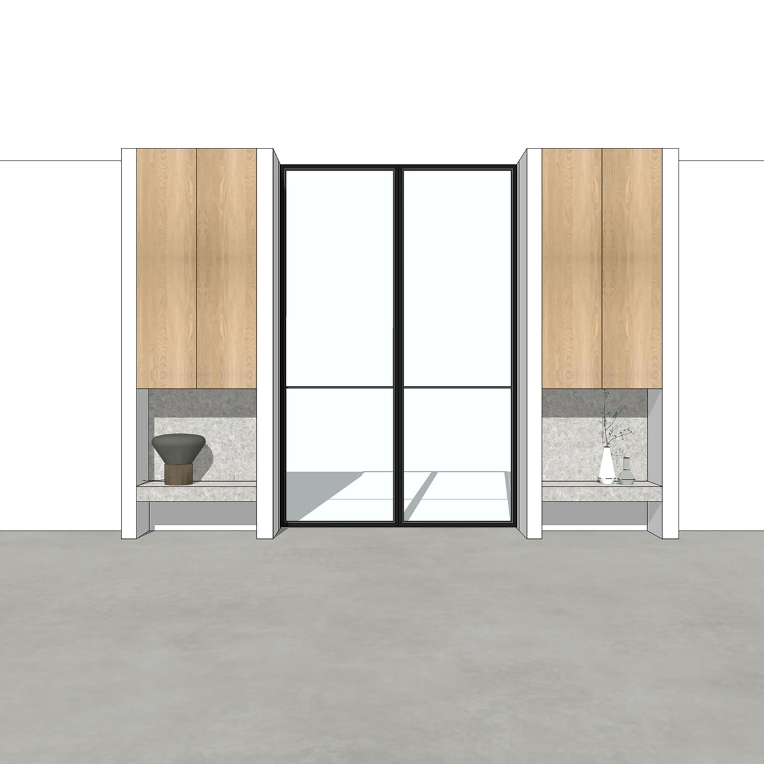 Houtmerk - En Suite Kast Porta 04 - Kast met stalen schuifdeuren Kastcombinatie Houtmerk
