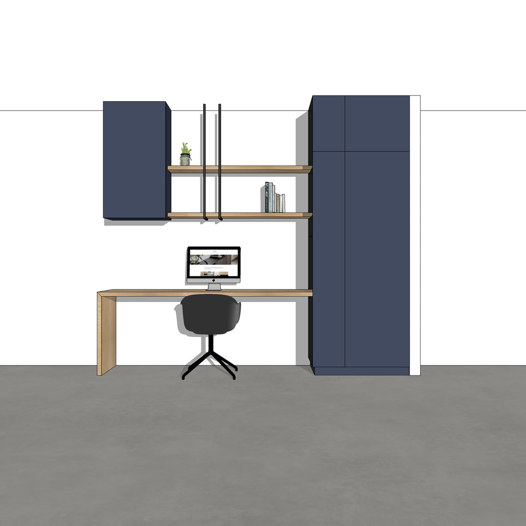 Houtmerk - Kast Flex 07 - Hoge kast met bureaublad wandplanken en bovenkast Kastcombinatie Houtmerk