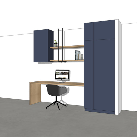 Houtmerk - Kast Flex 07 - Hoge kast met bureaublad wandplanken en bovenkast Kastcombinatie Houtmerk