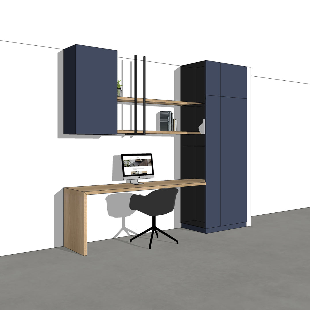 Houtmerk - Kast Flex 07 - Hoge kast met bureaublad wandplanken en bovenkast Kastcombinatie Houtmerk
