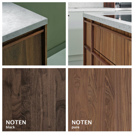 Houtmerk - Houten Badmeubel Niche - Geprofileerd notenhout met verzonken natuursteen wastafel Badmeubels Houtmerk