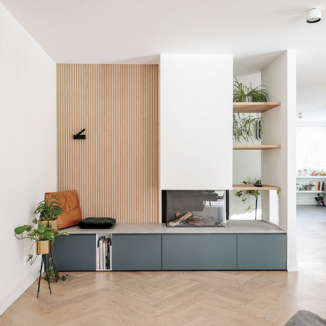 Houtmerk - Kast Duet 01 - Haardmeubel of Zitkast met lades Kastcombinatie Houtmerk