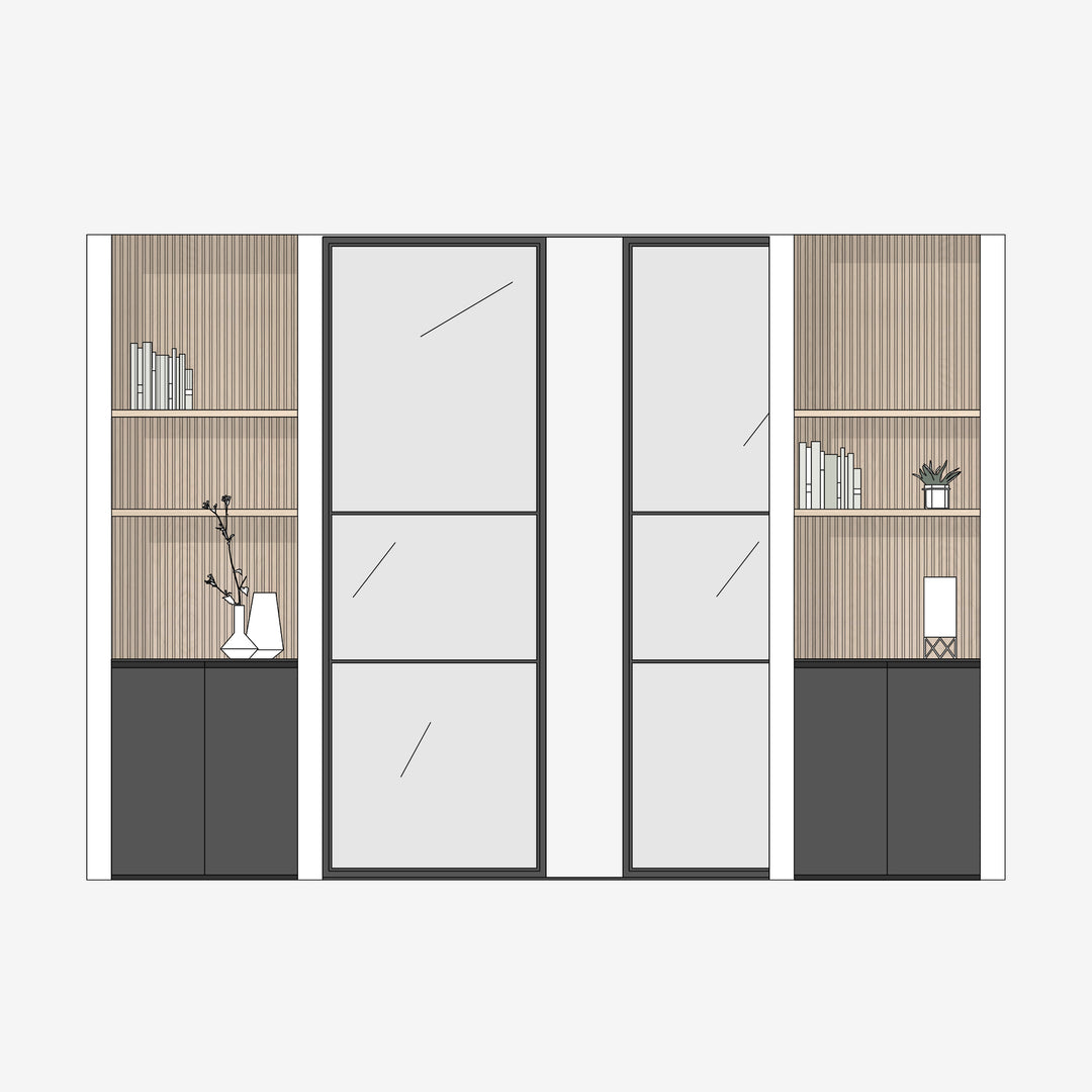Houtmerk - En Suite Kast Porta 02 - Kast met stalen schuifdeuren Kastcombinatie Houtmerk