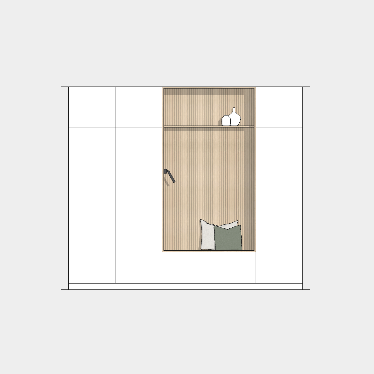 Houtmerk - Kast Buco 01 - Hoge kast met nis en zitelement Kastcombinatie Houtmerk