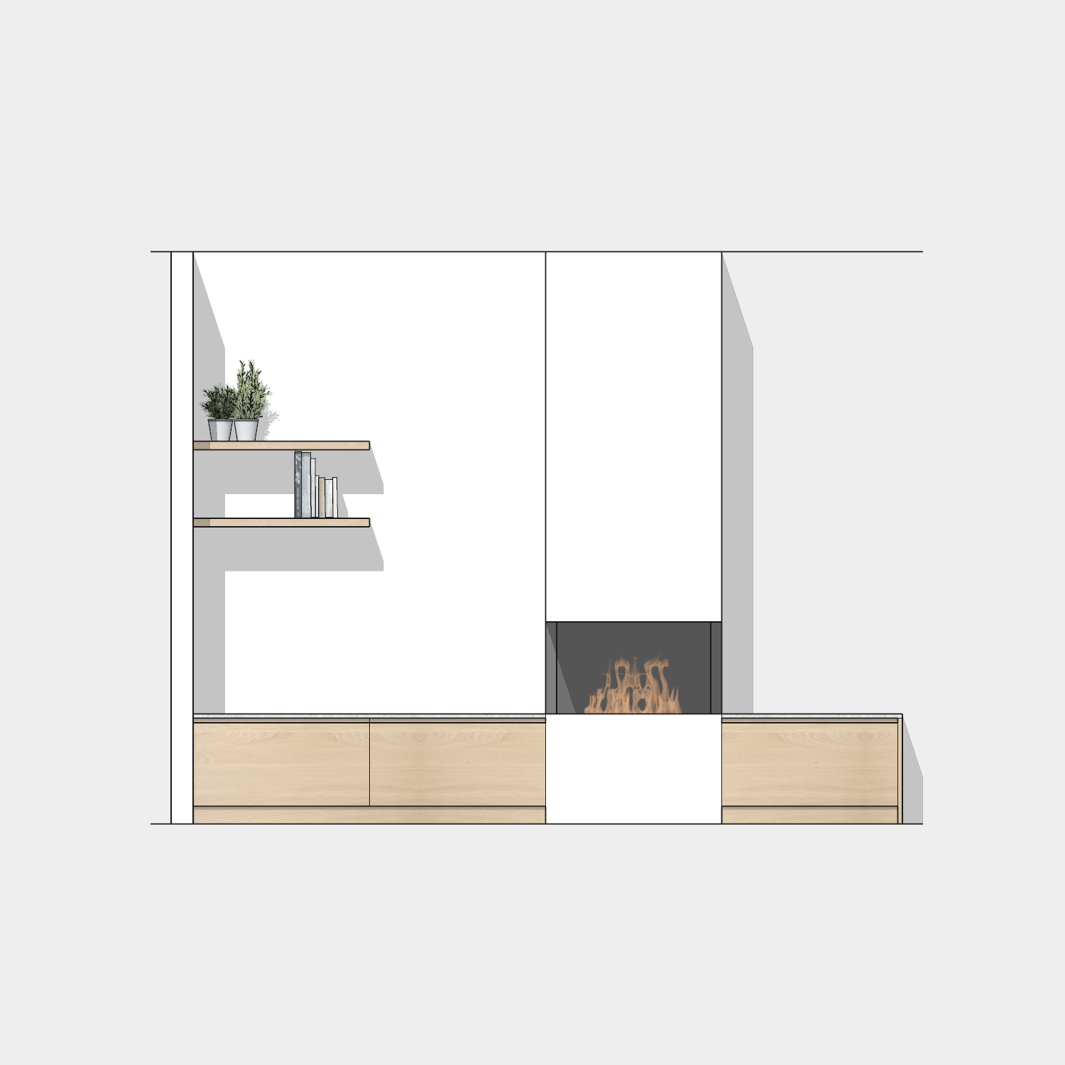 Houtmerk - Kast Duet 01 - Haardmeubel of Zitkast met lades Kastcombinatie Houtmerk