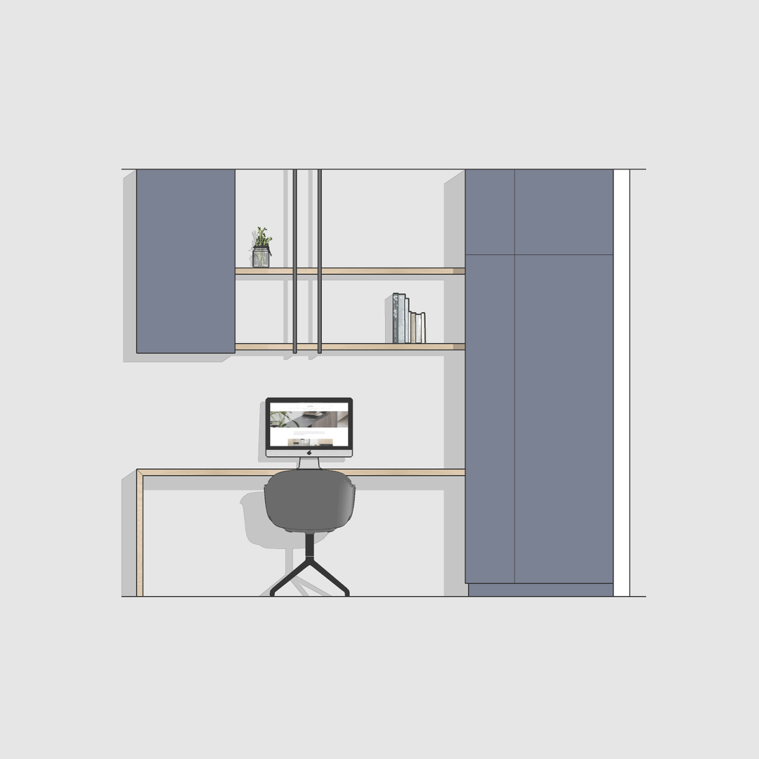 Houtmerk - Kast Flex 07 - Hoge kast met bureaublad wandplanken en bovenkast Kastcombinatie Houtmerk
