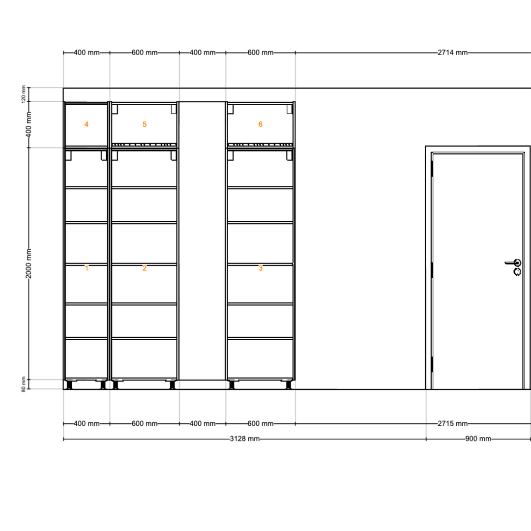 Houtmerk - Kast Vario 04 - Hoge kast met stalen Plato vak Kastcombinatie Houtmerk