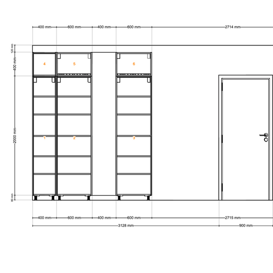 Houtmerk - Kast Vario 04 - Hoge kast met stalen Plato vak Kastcombinatie Houtmerk