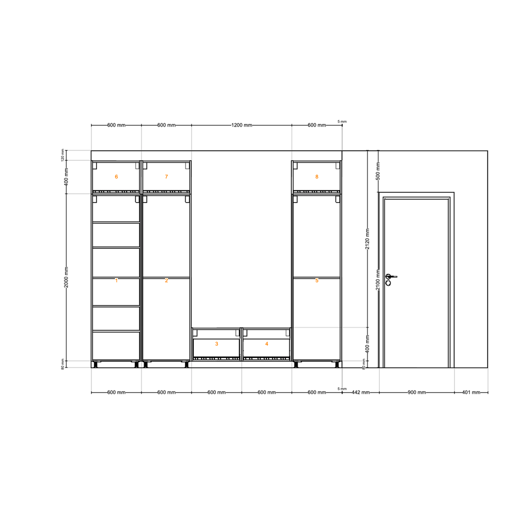 Houtmerk - Kast Buco 01 - Hoge kast met nis en zitelement Kastcombinatie Houtmerk