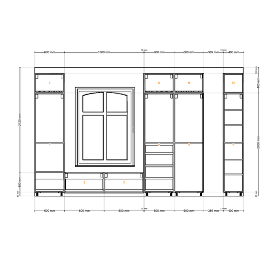 Houtmerk - Kast Buco 03 - Hoge kast met nis en zitelement Kastcombinatie Houtmerk