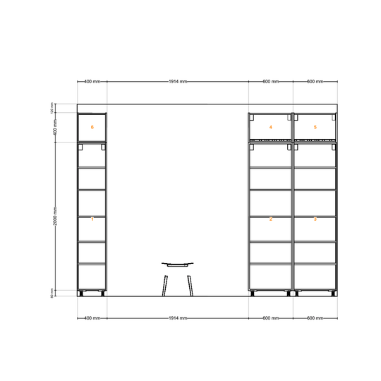 Houtmerk - Kast Flex 06 - Hoge kast met bureaublad en achterwand Kastcombinatie Houtmerk