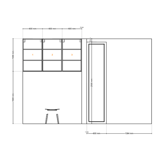 Houtmerk - Kast Flex 02 - Bovenkasten met bureaublad en achterwand Kastcombinatie Houtmerk