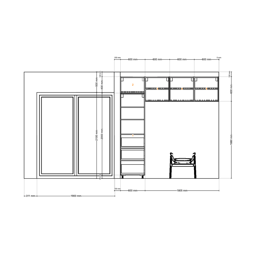 Houtmerk - Kast Flex 03 - Hoge kast met bureaublad en achterwand Kastcombinatie Houtmerk