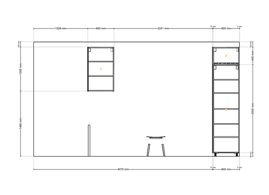 Houtmerk - Kast Flex 07 - Hoge kast met bureaublad wandplanken en bovenkast Kastcombinatie Houtmerk