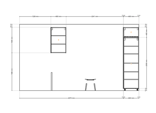 Houtmerk - Kast Flex 07 - Hoge kast met bureaublad wandplanken en bovenkast Kastcombinatie Houtmerk   