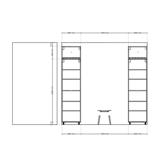 Houtmerk - Kast Flex 05 - Hoge kast met bureaublad en achterwand Kastcombinatie Houtmerk